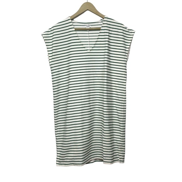 J. Crew Factory White Green Striped V Neck Cap Sleeve Dress Size Small - Picture 1 of 5
